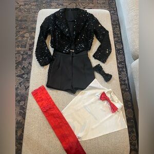 Kids Sequin Dance Jacket Set - Black, White & Red